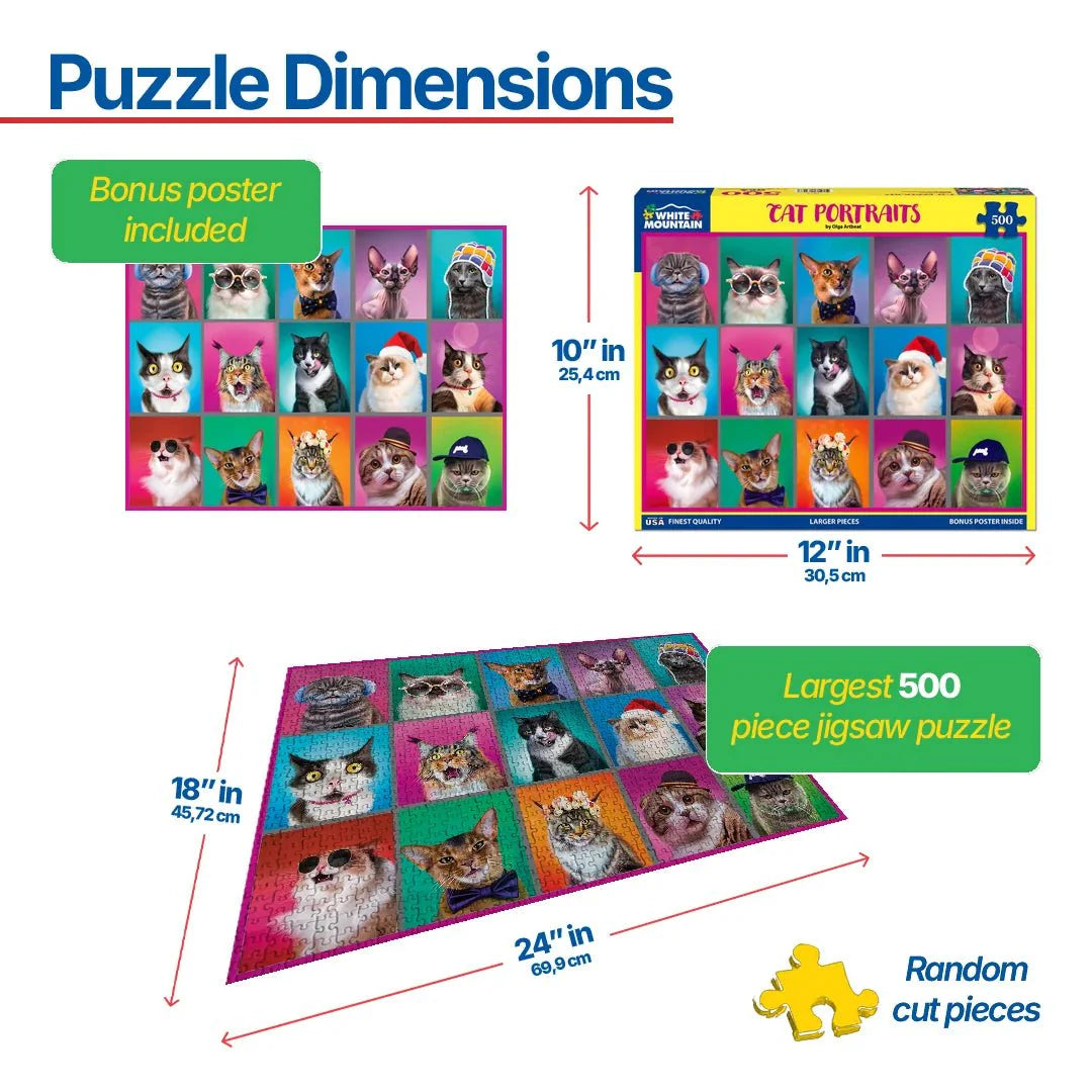 Cat Portraits (1850pz) - 500 Piece Jigsaw Puzzle